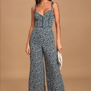 Lagoon Stolls Blue Floral Wide-Leg Jumpsuit